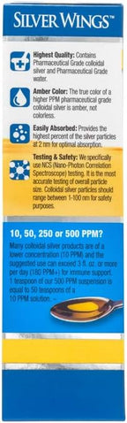 Natural Path Silver Wings Colloidal Silver 500PPM, Amber Brown Liquid Immune Support, 1 Fl Oz (Pack of 1)