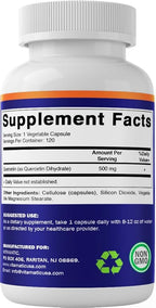 Vitamatic Quercetin 500 mg, 120 Vegetarian Capsules (Non-GMO, Gluten Free, Vegan) - Supports Cardiovascular Health