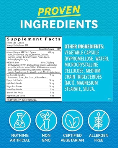 Zenwise Health Digestive Enzymes with Bromelain & Papaya - Multi Enzymes Digestion Supplement with Probiotics & Prebiotics for Gut Health, Gas & Bloating Relief - Men & Women - 180 Vegetarian Capsules