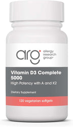 Allergy Research Group Vitamin D3 Complete 5000 - Delivers 125 mcg Vitamin D3 - with Vitamin A & K2 - Supports Bone Strength, Immune Balance & Healthy Mindset - 120 Servings - 120 Capsules