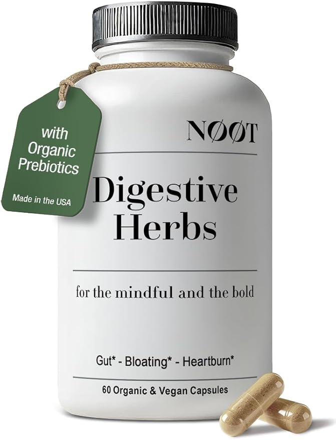 NOOT Digestive Herbs for IBS Support & Anti Bloating for Women and Men, Ginger, Peppermint Extract, Cardamom & Fennel for Gas, Discomfort, Indigestion, Heartburn, Digestive Support, 60 Capsules