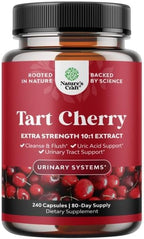 Natures Craft Extra Strength Tart Cherry Capsules - Tart Cherry Extract Capsules for Uric Acid Cleanse for Kidney Support - Fruit Extract Supplement for Urinary Tract Health & Joint Support - 240 Ct
