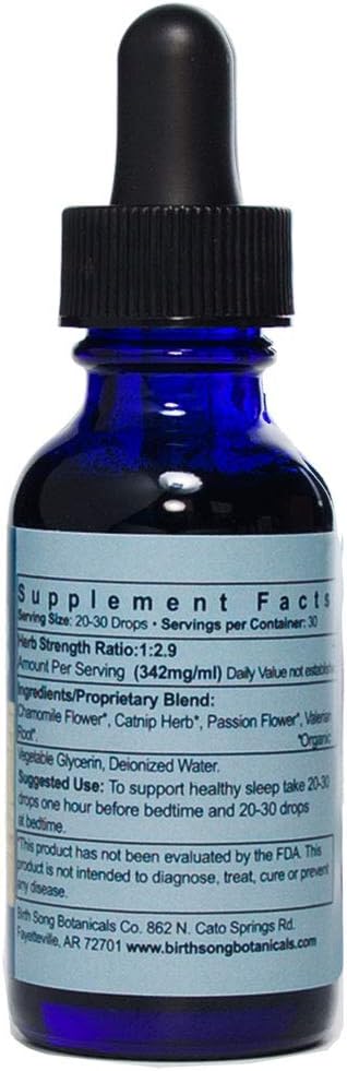 Birth Song Botanicals Good Night Herbal Sleep Tincture with Valerian and Passionflower, Natural Sleep, Stress, and Relaxation Support Supplement Adults, 1oz Bottle