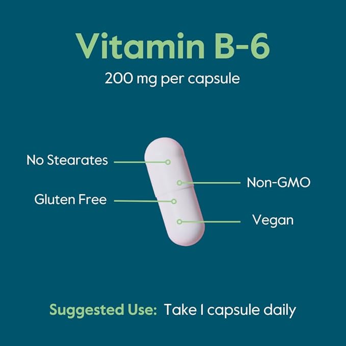 BESTVITE Vitamin B-6 200mg (240 Vegetarian Capsules) (2-Pack) - No Stearates - No Flow Agents