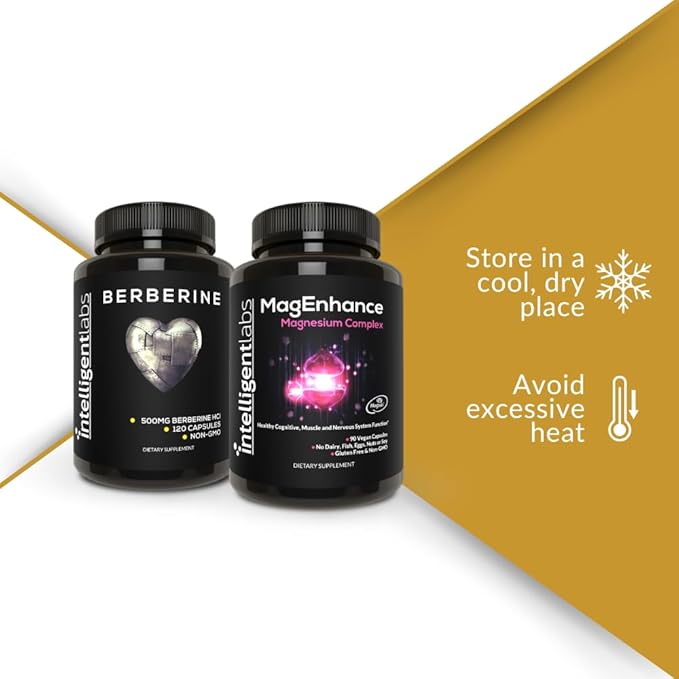 Intelligent Labs 2-in-1 Bundle of MagEnhance Magnesium Supplement (Magnesium L-Threonate Complex with Mg Glycinate and Mg Taurate) and Max Strength Berberine 500MG Capsules