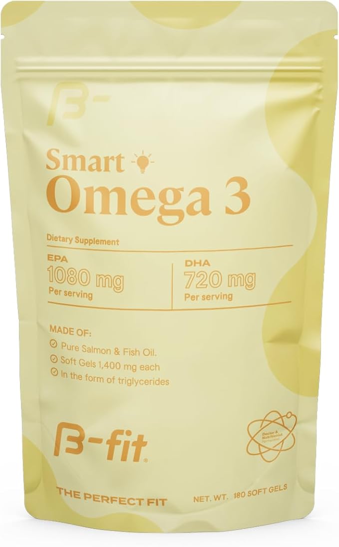 B-FIT Omega 3 Fish Oil - 180 Odorless Softgels from Norwegian Salmon - Heart, Brain & Joint Support- 1800 mg with 1080 mg EPA & 720 mg DHA - 60-Day Supply