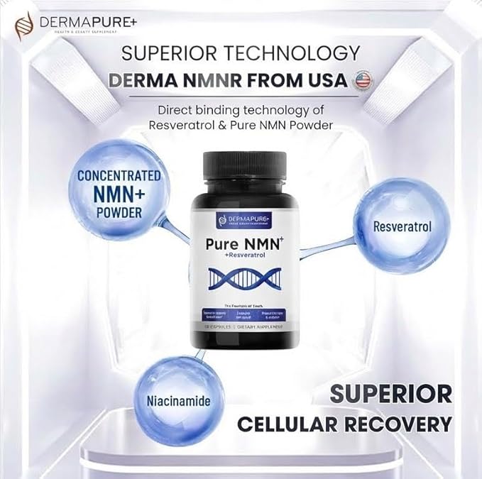 DermaPure+ NMN+ Supplement 4-in-1 – Support Youthful Skin, Longevity Anti-Aging, Reduces Fine Lines & Wrinkles, Supports NAD+ Levels, GMP Certified & FDA Registered – 60 Capsules (2 Packs)