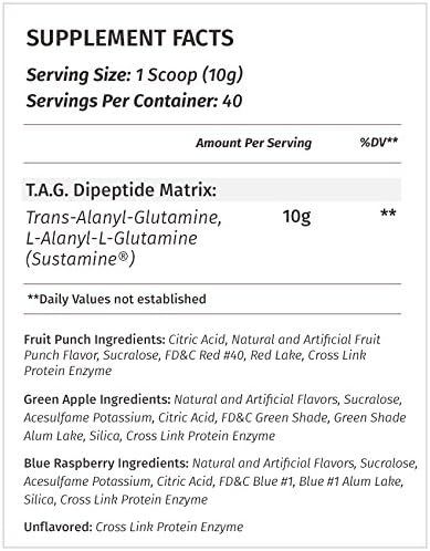 Metabolic Nutrition, TAG, Trans Alanyl Glutamine, 100% L-Glutamine Peptide Powder, Pre Intra Post Workout Supplement, 400 Grams (40 Servings) (Unflavored)