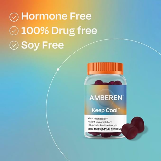 Amberen Keep Cool Menopause Supplement for Women, Feminine Care, with Pycnogenol® to Help Relieve Hot Flashes, Night Sweats and Support Positive Mood, Soy & Hormone Free, 60 Gummies, 30 Day Supply