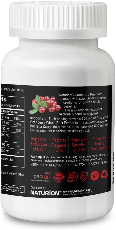 Cranberry Premium - Urinary Tract Support with PACRAN Cranberry Extract & D-Mannose, 500mg - 90 Vegan Capsules, 45 Day Supply