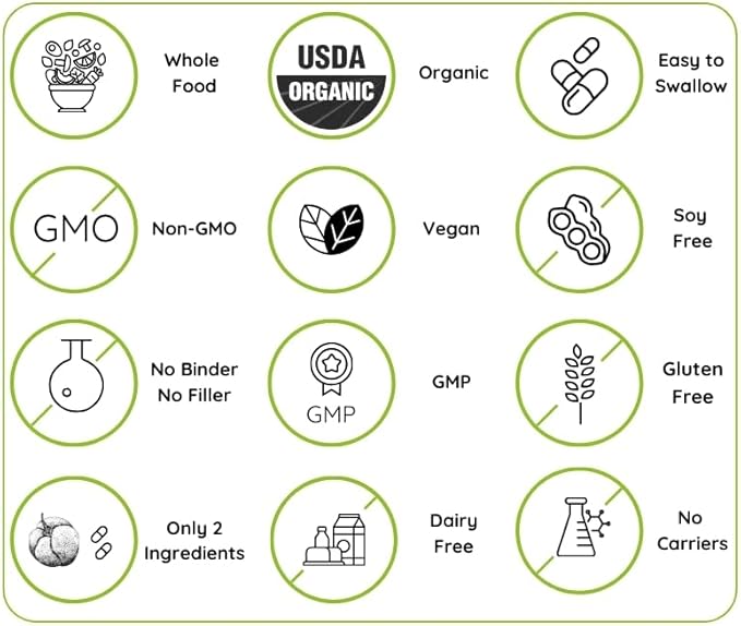 Vegan Whole Food Vitamin C, Two Ingredients (Organic Whole Acerola Cherry Powder and Organic Vegan Capsule), Non-GMO, Third Party Tested, 60 Day Supply