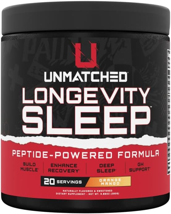 Unmatched Longevity Sleep | PeptiSleep Sleep & Recovery Formula with Melatonin, Magnesium & Senactiv | Advanced Nighttime Support | 20 Servings (Orange Mango)
