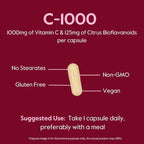 BESTVITE High Strength Vitamin C 1000mg (120 Vegetarian Capsules) with Citrus Bioflavinoids - No Stearates - Vegan - Non GMO - Gluten Free - Daily Antioxidant & Immune Support*