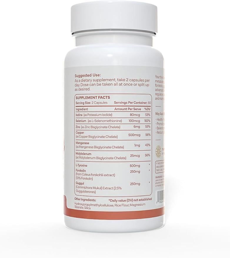 Solva Thyroid Support | Energy & Thyroid Health & Iodine Supplement, Selenium, Zinc, Manganese, Copper, L-Tyrosine, Guggul - Support for Women & Men
