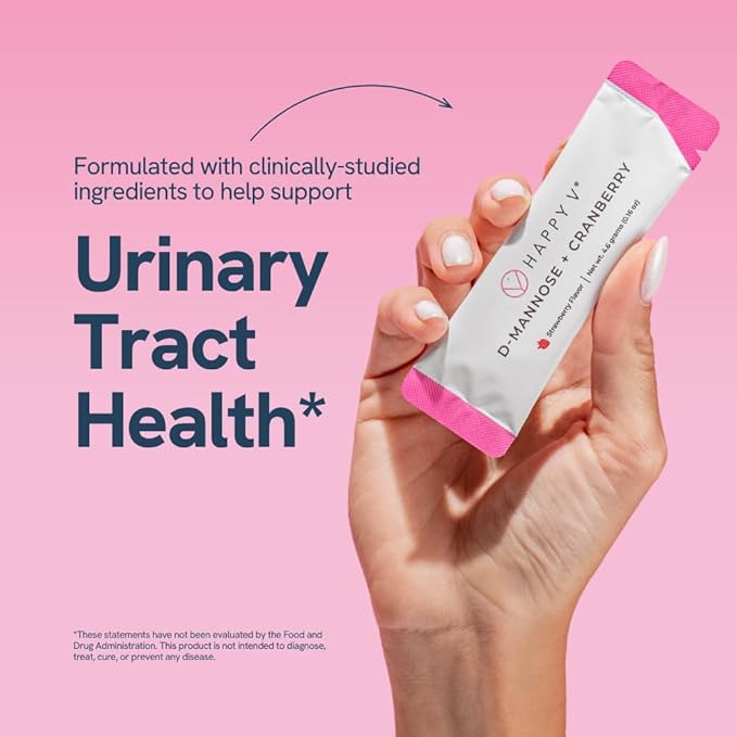Happy V D-Mannose + Cranberry Stick Packs | Dr Formulated Urinary Tract Support Supplement | D Mannose Supplements for Women - Bladder Support - Promotes Urinary Comfort - 15 Stick Packs