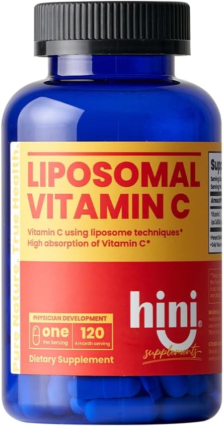 HINI Liposomal Vitamin C 500mg - High Absorption Vitamin C Capsules for Daily Wellness, Organic, 1 per Serving, 120 Capsules