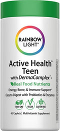Rainbow Light Teen Multivitamin | 45 Caplets | for Boys and Girls | with DermaComplex, Real Food Nutrients & Iron | Probiotics & Enzymes | Energy, Bone & Immune Support