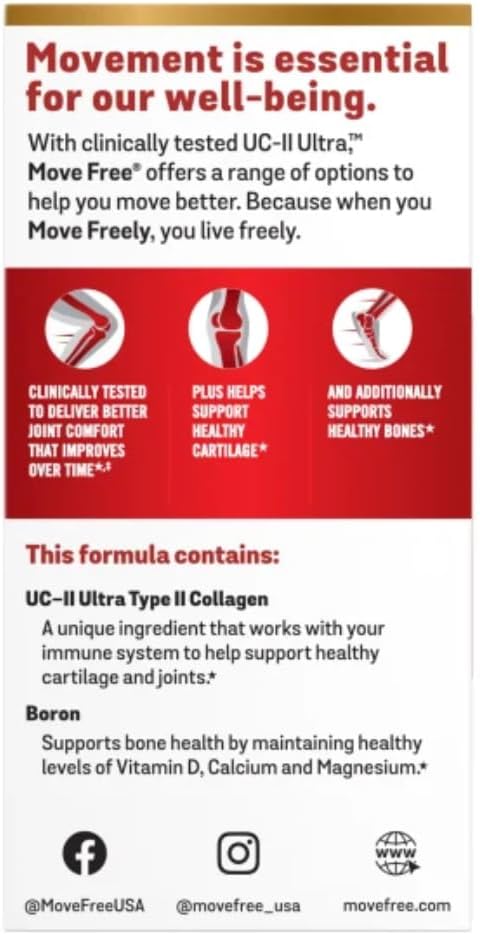 Move Free Ultra 3X Triple Action Type II Collagen and Boron Joint Support Supplement, Supports Cartilage & Bones in 1 Tiny Pill Per Day, 30 Tablets/30 Servings (3 Pack)