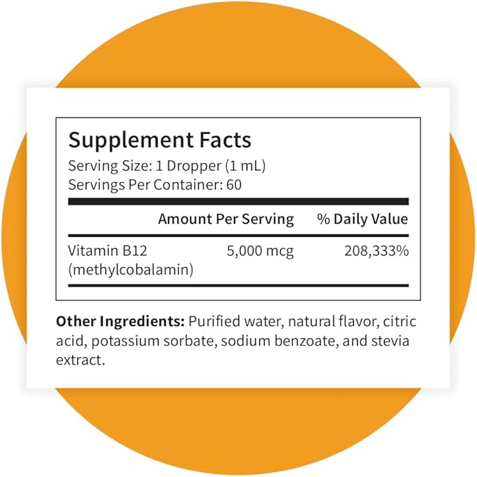 Pattern Wellness Vitamin B12 5000 mcg – Sublingual Liquid Drops – Methylcobalamin, Supports Energy & Immune Health – Vegan Citrus Flavor – 2 fl. oz (60mL), 3rd Party Lab Tested