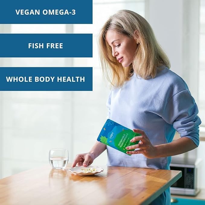 Calgee Vegan Omega 3 Supplement, 450mg DHA & EPA Fatty Acids from Algae Oil, Plant-Based Fish Oil Alternative, Carrageenan-Free Softgels, Non-GMO, 60 Count