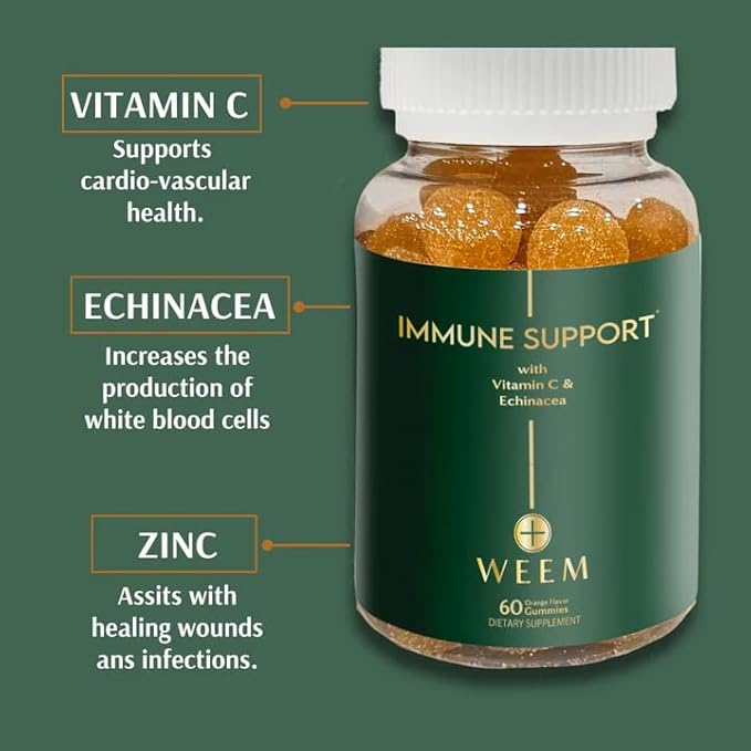 WEEM Immune Support Gummies - Vitamin C - Zinc - Echinacea - Health System Support - Alternative to Pills, Gluten-Free, Natural Supplement for Kids and Adults - 2 Pack