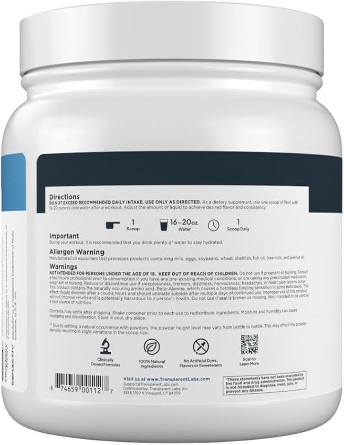 Transparent Labs Post - Post-Workout Recovery Muscle Builder with L-Glutamine, Beta-Alanine and BetaPure Betaine Anhydrous for Muscle Recovery and Muscle Building - 30 Servings, Black Cherry
