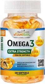 Organic Vitamins súper Omega 3 Ultra Pure Fish Oil Concentrate, EPA & DHA Triple Strength, Omega 3 Fatty acids, Burpless 120 softgels