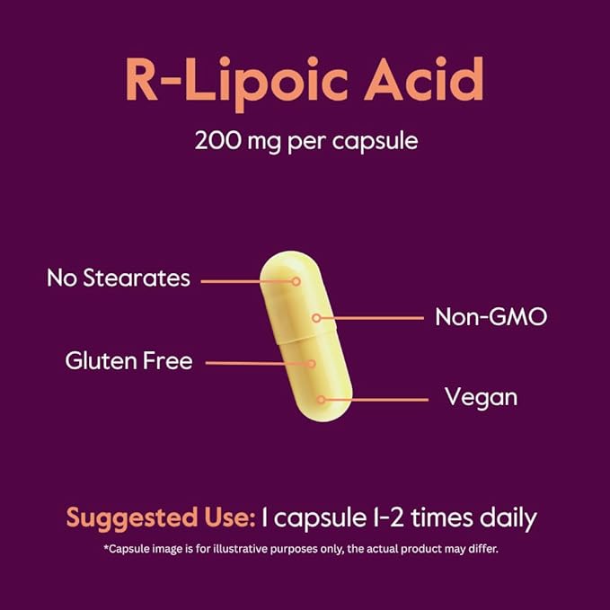 BESTVITE R-Lipoic Acid 200mg Stabilized with Bio-Enhanced Na-RLA (120 Vegetarian Capsules)(60x2) - No Stearates - No Fillers - Vegan - Gluten Free - Non GMO