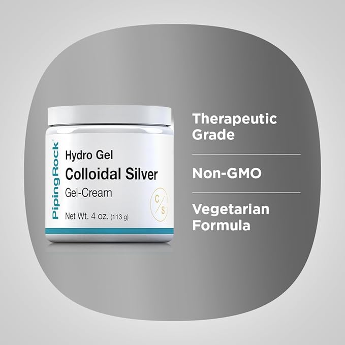Piping Rock Colloidal Silver Cream | 4 oz | for Skin | Hydro Gel Cream | Non GMO, Gluten Free