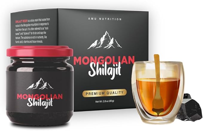 AMU NUTRITION Pure Organic Mongolian Shilajit Resin - Himalayan Shilajit Supplement for Men and Women, 100% Pure, Natural, and Black Shilajit Resin - Natural Source of Fulvic Acid (50 Gram)