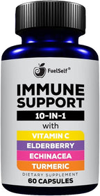 Immune Support Booster Supplement with Elderberry, Vitamin C, Echinacea, Turmeric Curcuminoids, Vitamin E, Vitamin B6, Zinc, L-Glutamine HCL, Garlic, Lactobacillus Acidophilus :: 60 Count, 1 Pack
