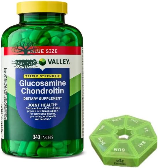 M&F Essential Triple Strength - Glucosamine Chondroitin- 340 Tablets by Spring Valley- Joint Health & Mobility Support- Dietary Supplement- Pill Organizer