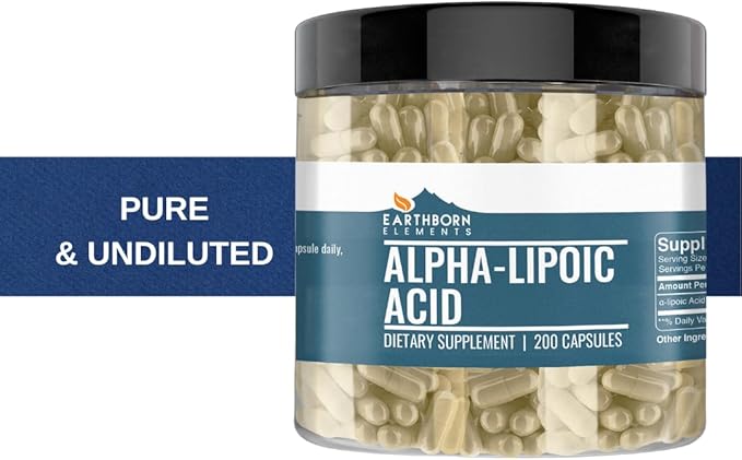 Earthborn Elements Alpha-Lipoic Acid 200 Capsules, Pure & Undiluted, No Additives