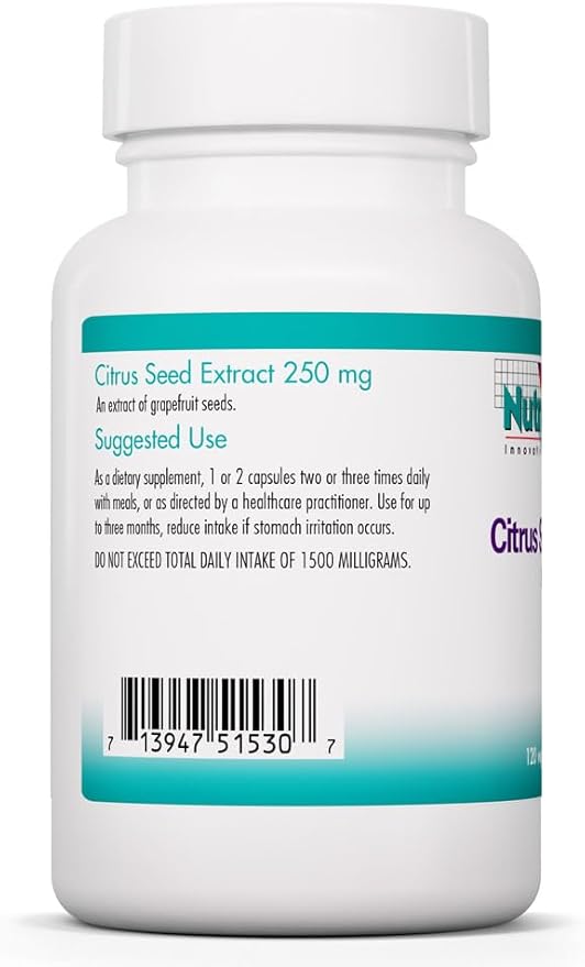 Nutricology Citrus Seed Extract Supplement - Grapefruit Seed Extract 500mg, Supports Metabolic Function, Contaminant Free, Vegetarian Capsules - 120 Count
