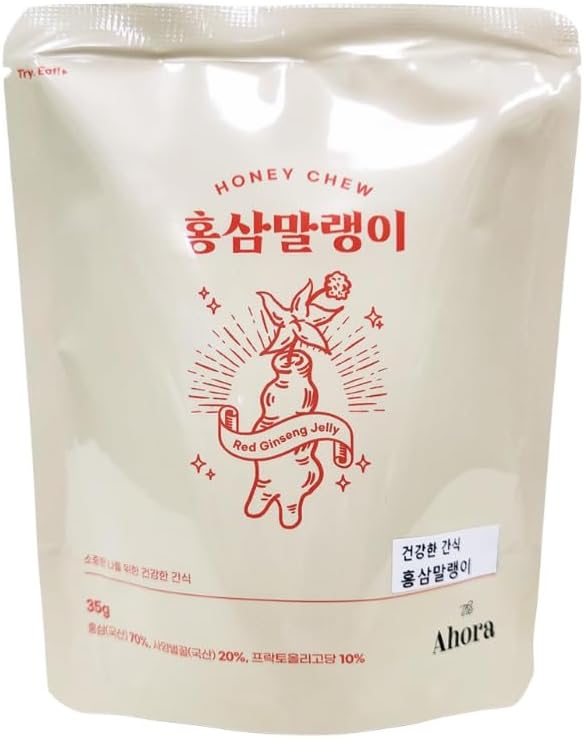 Honey Chew Korean Red Ginseng Jelly 35g (1.23 oz), 70% Korean Red Ginseng, Soft Chewy Healthy Snack, Energy Boost Treat, Made in Korea
