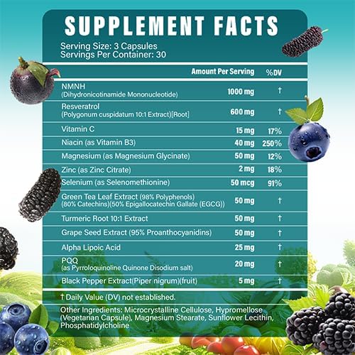 NMNH (Dihydronicotinamide Mononucleotide) 1000mg per Serving - NMN Alternative with Liposomal NAD+, Resveratrol & PQQ| Non-GMO, Gluten-Free | Supports Energy, Focus & Healthy Aging | 90 Capsules