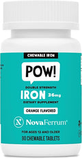 NovaFerrum Pow | Chewable Iron Supplement for Kids & Adults Ages 12 and Over | Anemia | 36mg of Iron | 90 Servings | Sugar Free