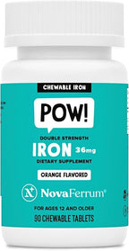 NovaFerrum Pow | Chewable Iron Supplement for Kids & Adults Ages 12 and Over | Anemia | 36mg of Iron | 90 Servings | Sugar Free
