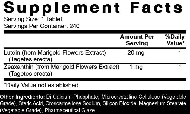 Oxify Lutein 20 mg | 240 Tablets | Gluten-Free, Non-GMO | Supplement Made in USA