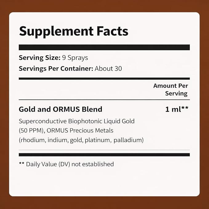 Liquid Gold Supplement Spray | Pure Gold Nanoparticles for Energy, Focus & Mental Clarity | ORMUS Precious Metals Blend (2)