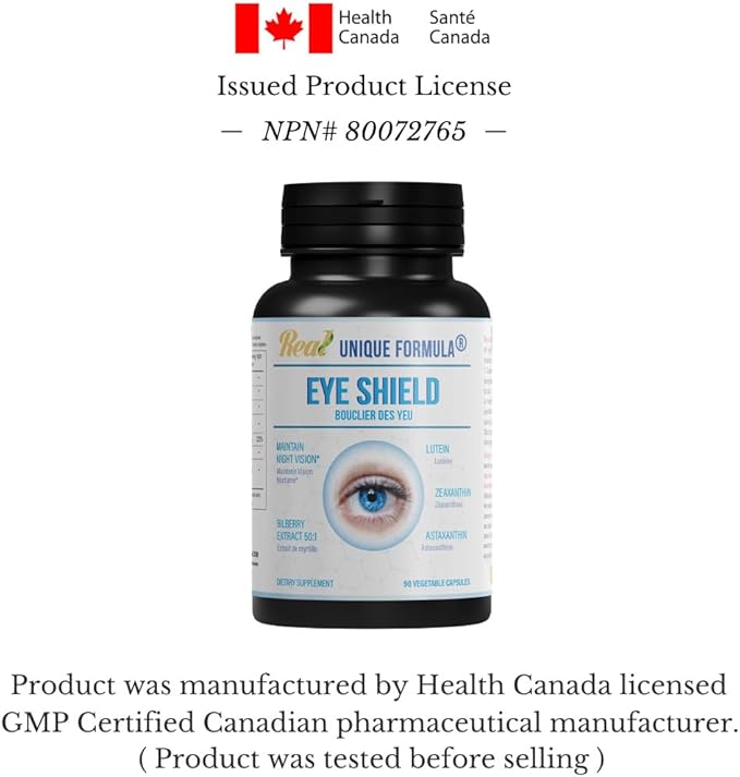 Eye Shield Supplement with Bilberry Extract, Lutein, Zeaxanthin, Astaxanthin, and Beta-Carotene - Supports Dry Eyes, Vision Health, and Night Vision, 90 Veg Capsules