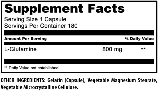 Amazing Formulas L-Glutamine Amino Acid Supplement | 800 Mg Per Serving | 180 Capsules | Non-GMO | Gluten Free | Made in USA