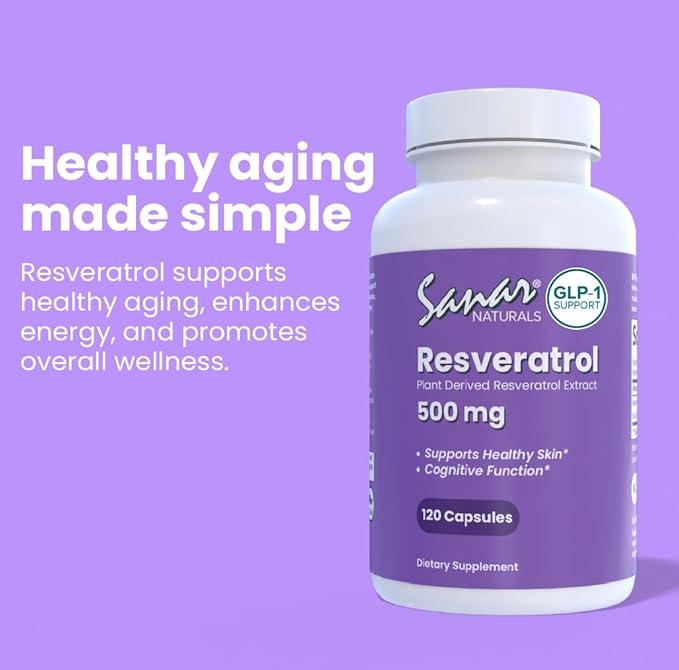 Sanar Naturals Resveratrol Supplement 500 mg – Supports Healthy Aging, Cognitive Function, and Heart Health - Plant Based Trans Resveratrol - Vegan, Non-GMO, 120 Capsules