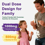 NAC Supplement 1000mg for Adults & 500mg for Kids, N-Acetyl Cysteine Supplement Gummies, Synergistic Antioxidant, Vegan, Sugar-Free 60 Gummies