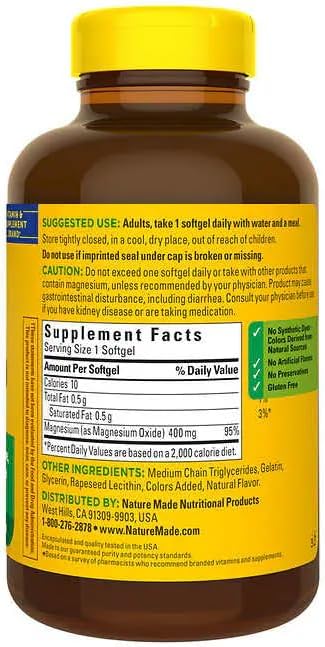 Nature Made Extra Strength Magnesium 400 mg., 180 Softgelsm Bundle with a Pill Oragnizer (2 Items)