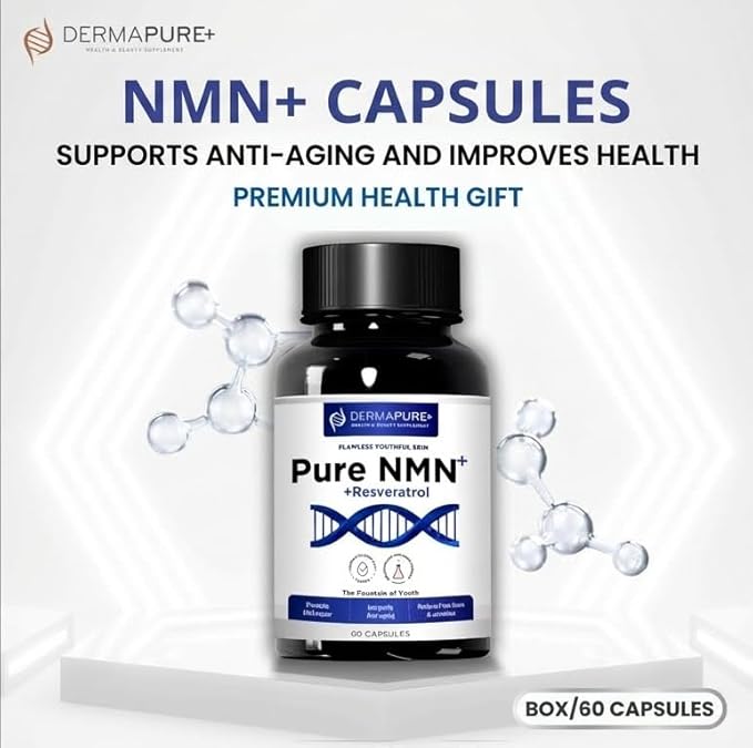 DermaPure+ NMN+ Supplement 4-in-1 – Support Youthful Skin, Longevity Anti-Aging, Reduces Fine Lines & Wrinkles, Supports NAD+ Levels, GMP Certified & FDA Registered – 60 Capsules (2 Packs)