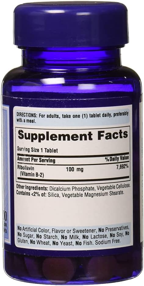 Puritans Pride Vitamin B-2 100 Mg Tablets, 100 Count