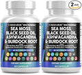Clean Nutraceuticals Sea Moss Black Seed Oil Ashwagandha Turmeric Bladderwrack Burdock & Vitamin C Vitamin D3 with Elderberry Manuka Dandelion Yellow Dock Iodine Chlorophyll ACV - 2Pack