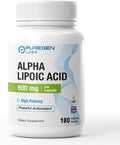 Puregen Labs Alpha Lipoic Acid 600mg [High Potency] 180 Servings - Antioxidant Support | No Harmful Additives | Non-GMO, NO Gluten and Dairy, 600 mg per Veggie Capsule