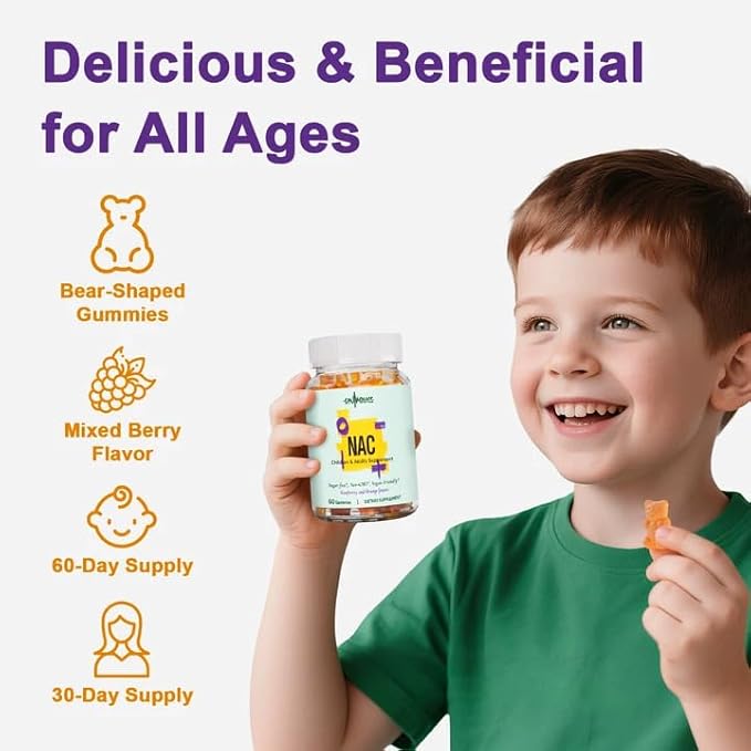 2Pcs NAC Supplement 1000mg for Adults & 500mg for Kids, Nac Supplement N-Acetyl Cysteine Gummies, Antioxidant Support, Vegan, Non-GMO, Sugar-Free – 120 Gummies